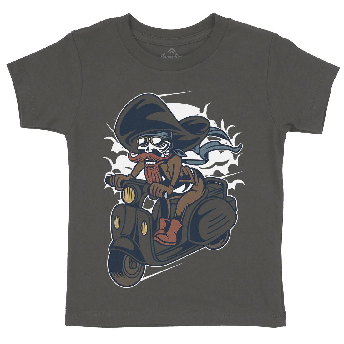 Pirate Scooter Kids Crew Neck T-Shirt Motorcycles C418