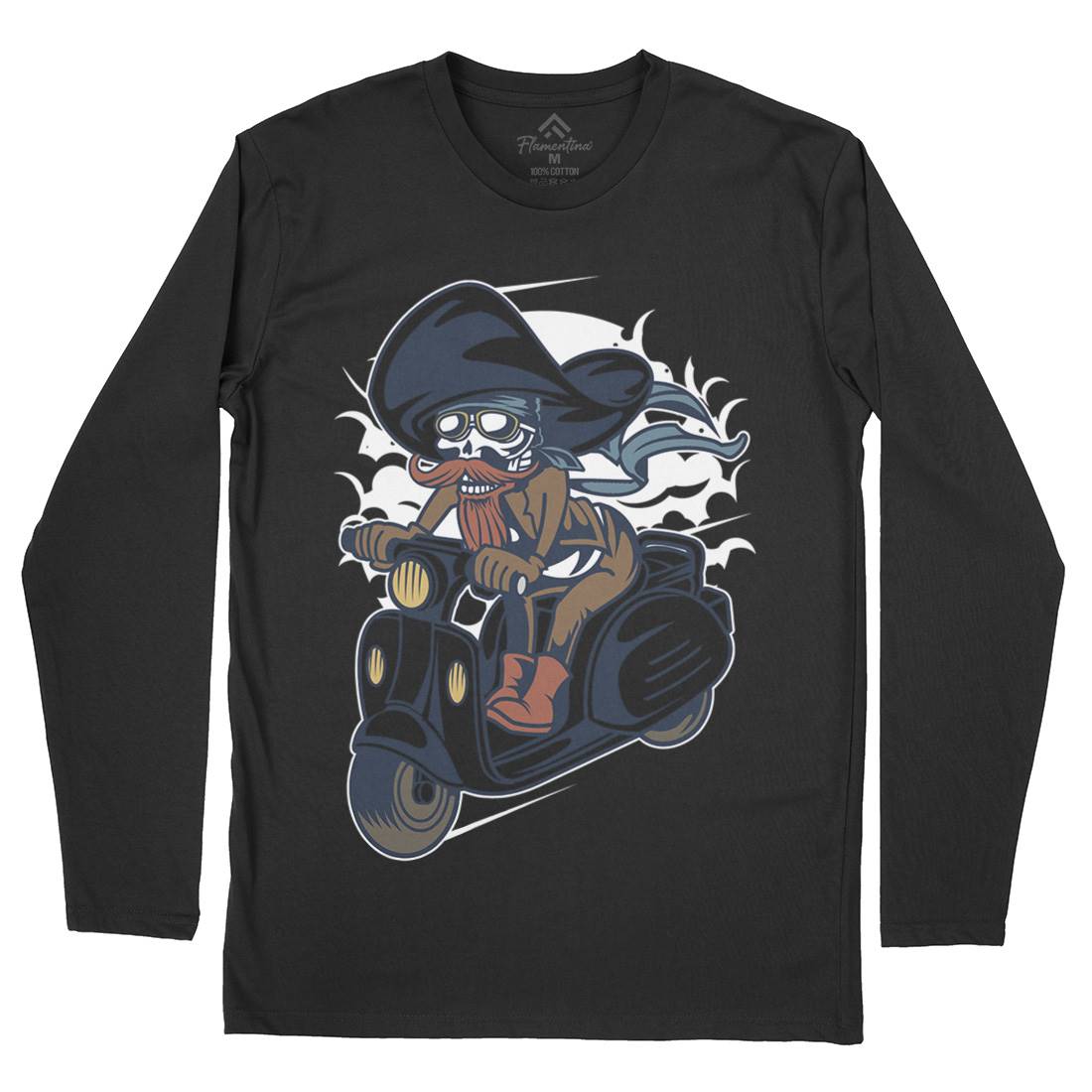 Pirate Scooter Mens Long Sleeve T-Shirt Motorcycles C418