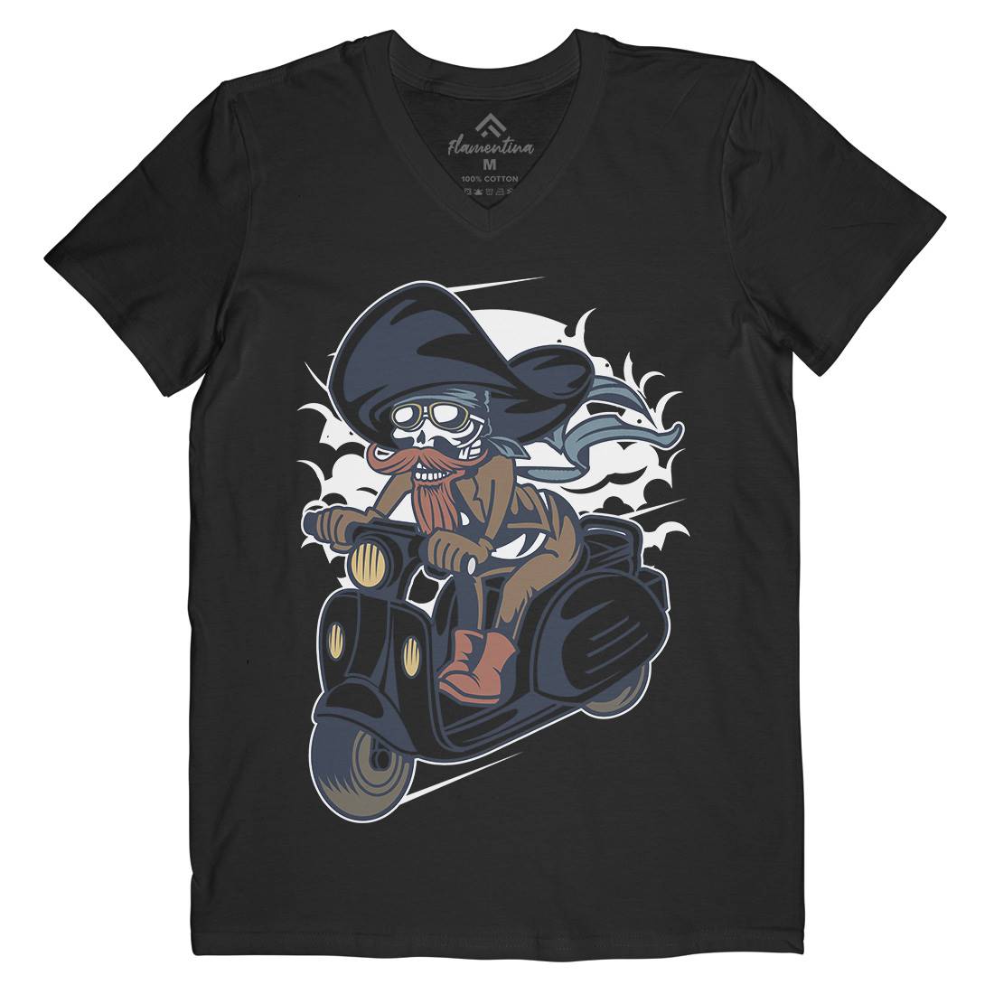 Pirate Scooter Mens V-Neck T-Shirt Motorcycles C418