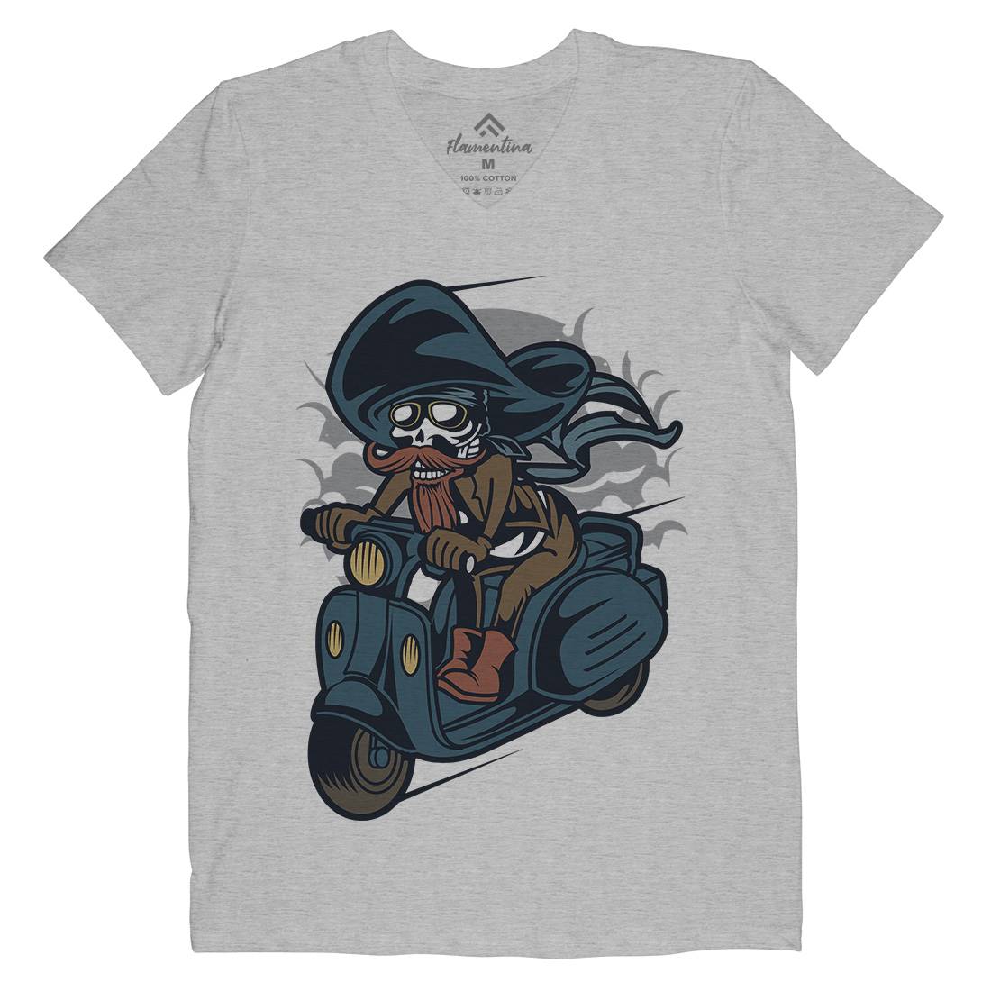 Pirate Scooter Mens Organic V-Neck T-Shirt Motorcycles C418