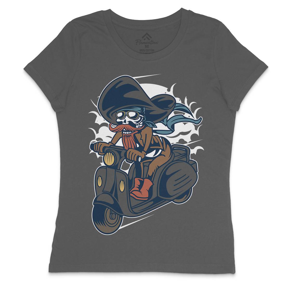 Pirate Scooter Womens Crew Neck T-Shirt Motorcycles C418