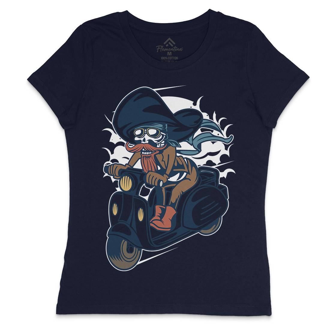 Pirate Scooter Womens Crew Neck T-Shirt Motorcycles C418