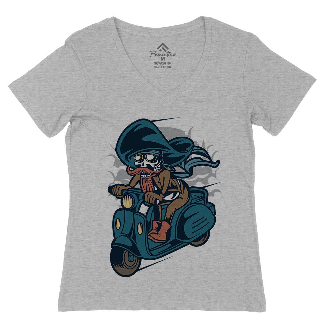 Pirate Scooter Womens Organic V-Neck T-Shirt Motorcycles C418