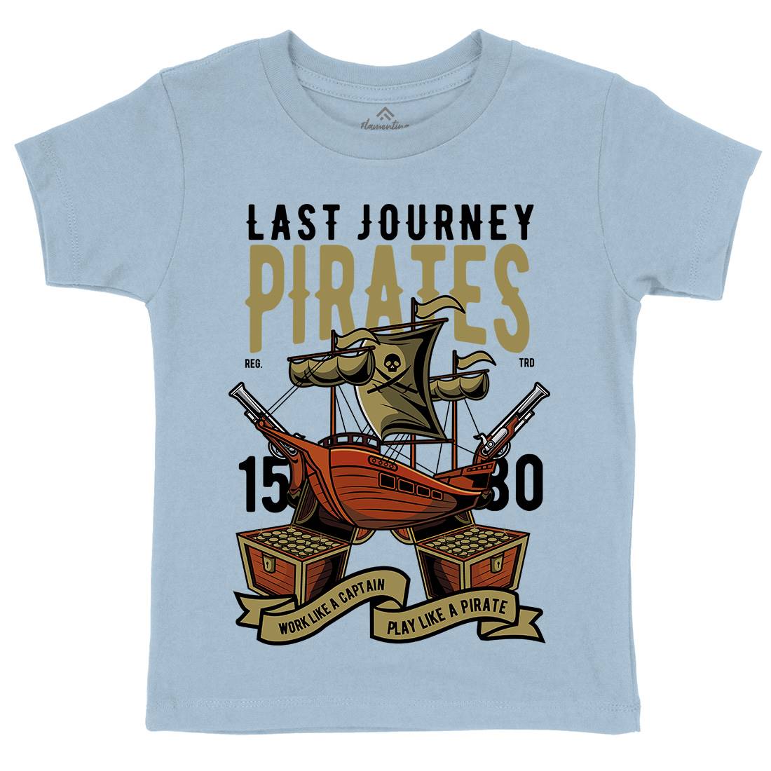 Pirate Ship Kids Crew Neck T-Shirt Navy C419