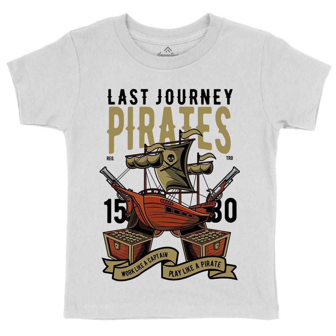Pirate Ship Kids Crew Neck T-Shirt Navy C419
