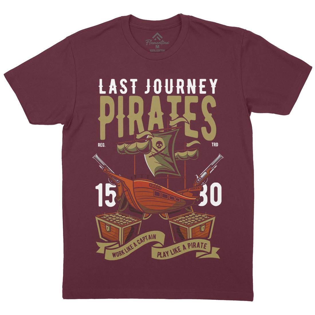 Pirate Ship Mens Organic Crew Neck T-Shirt Navy C419