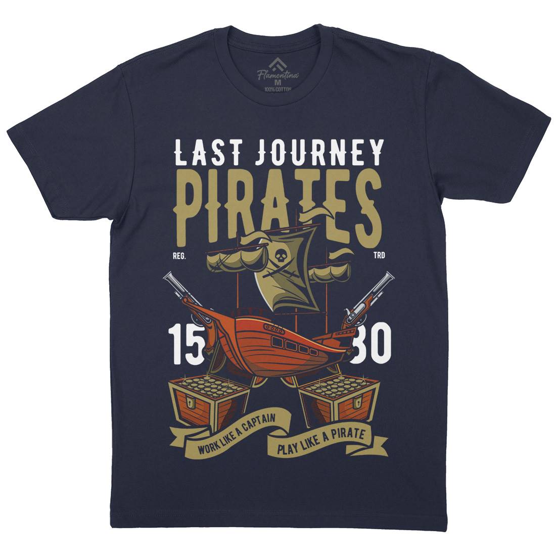 Pirate Ship Mens Crew Neck T-Shirt Navy C419