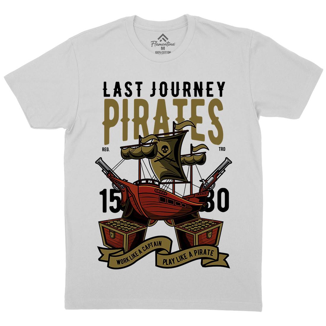 Pirate Ship Mens Crew Neck T-Shirt Navy C419