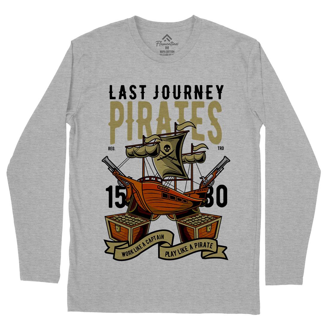 Pirate Ship Mens Long Sleeve T-Shirt Navy C419