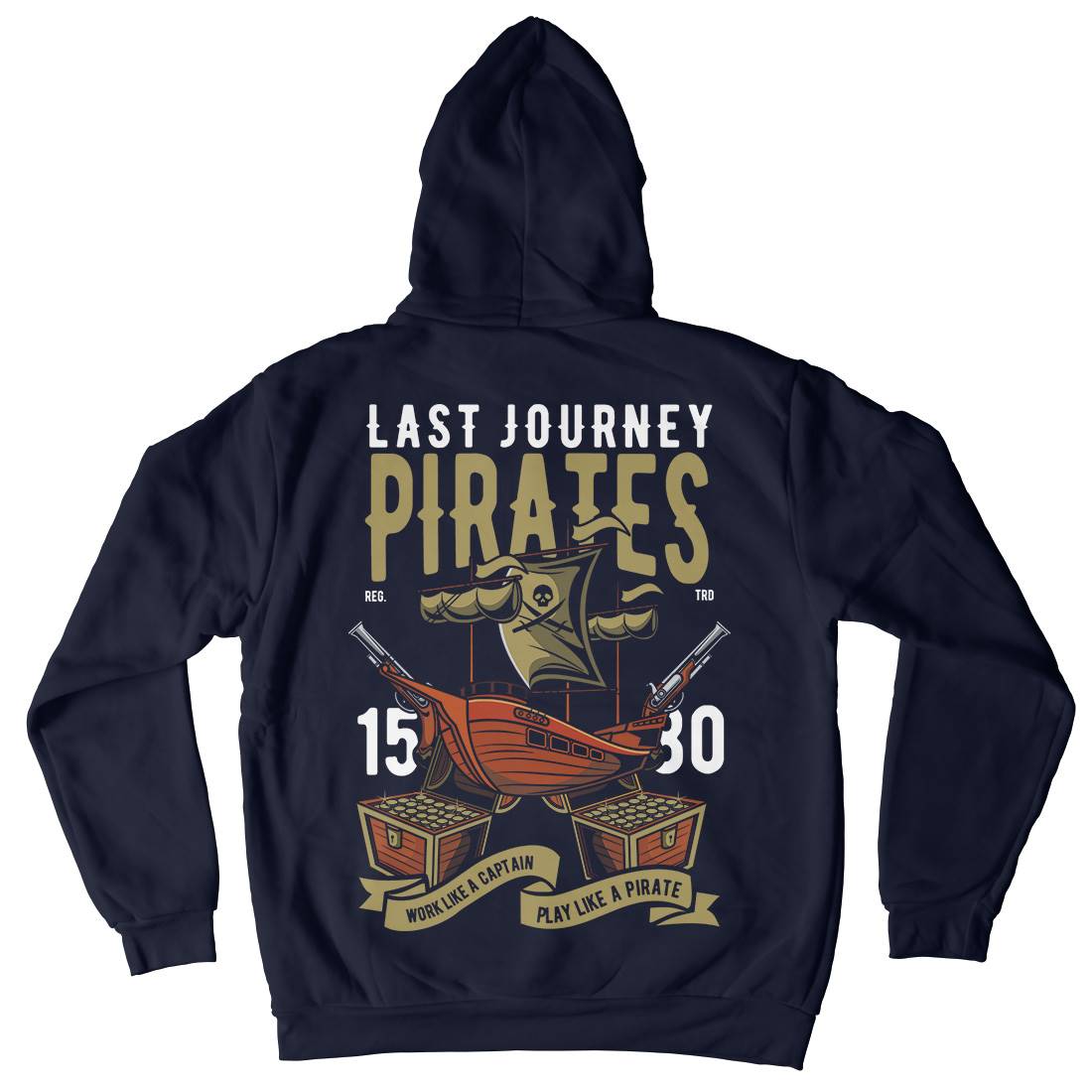 Pirate Ship Mens Hoodie With Pocket Navy C419