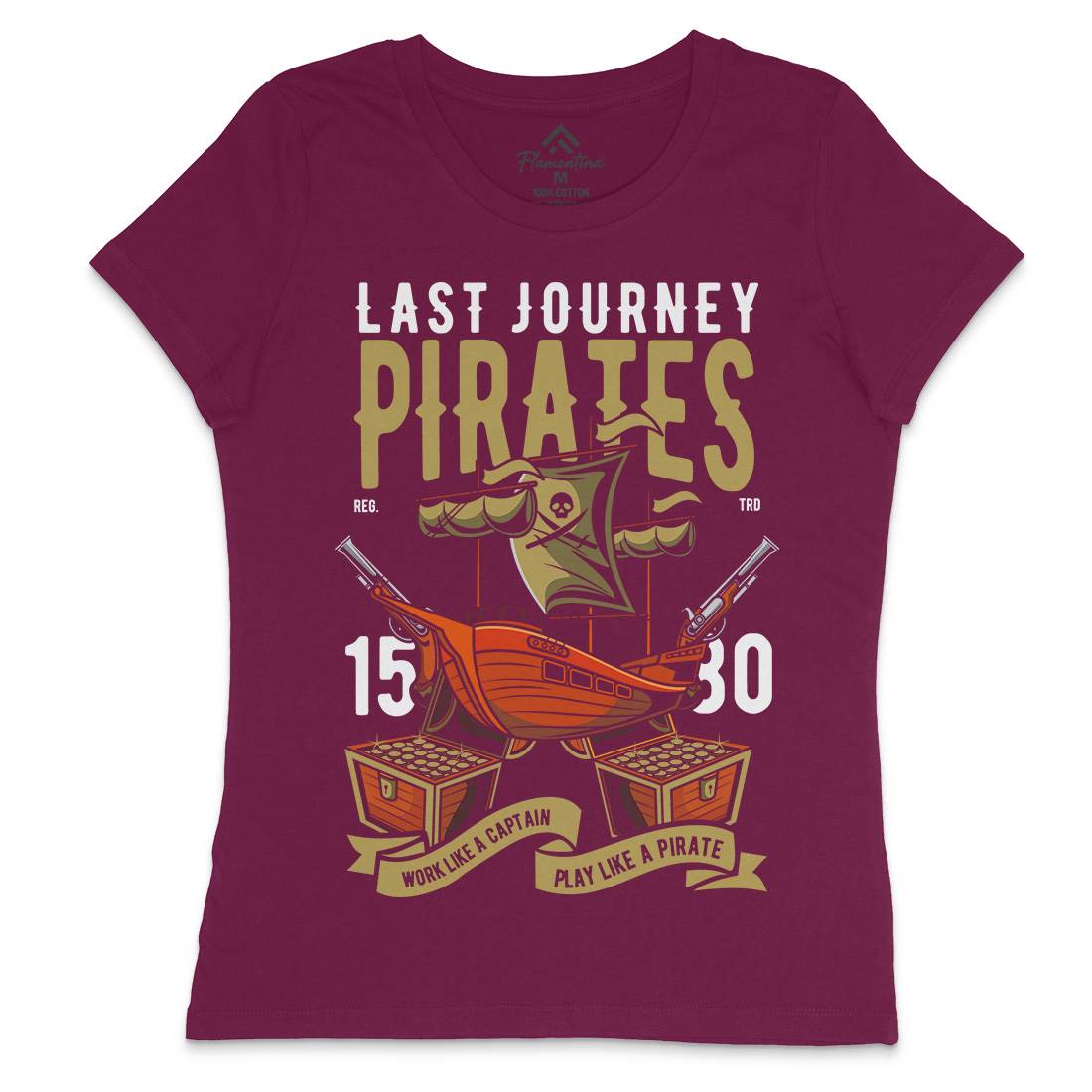 Pirate Ship Womens Crew Neck T-Shirt Navy C419