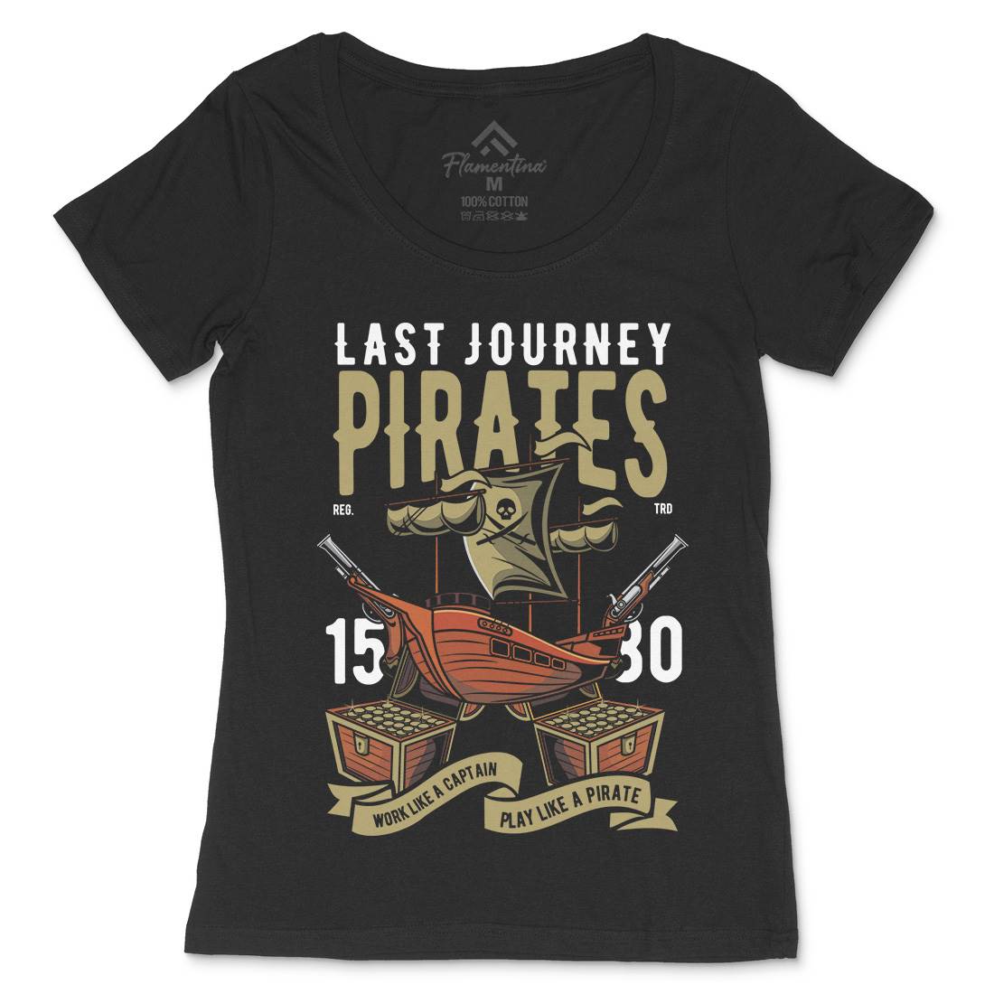 Pirate Ship Womens Scoop Neck T-Shirt Navy C419