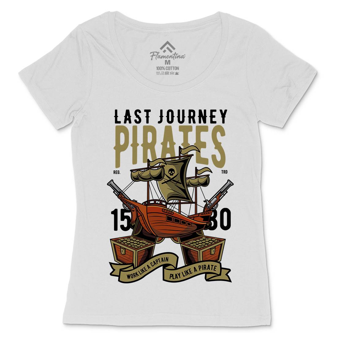 Pirate Ship Womens Scoop Neck T-Shirt Navy C419
