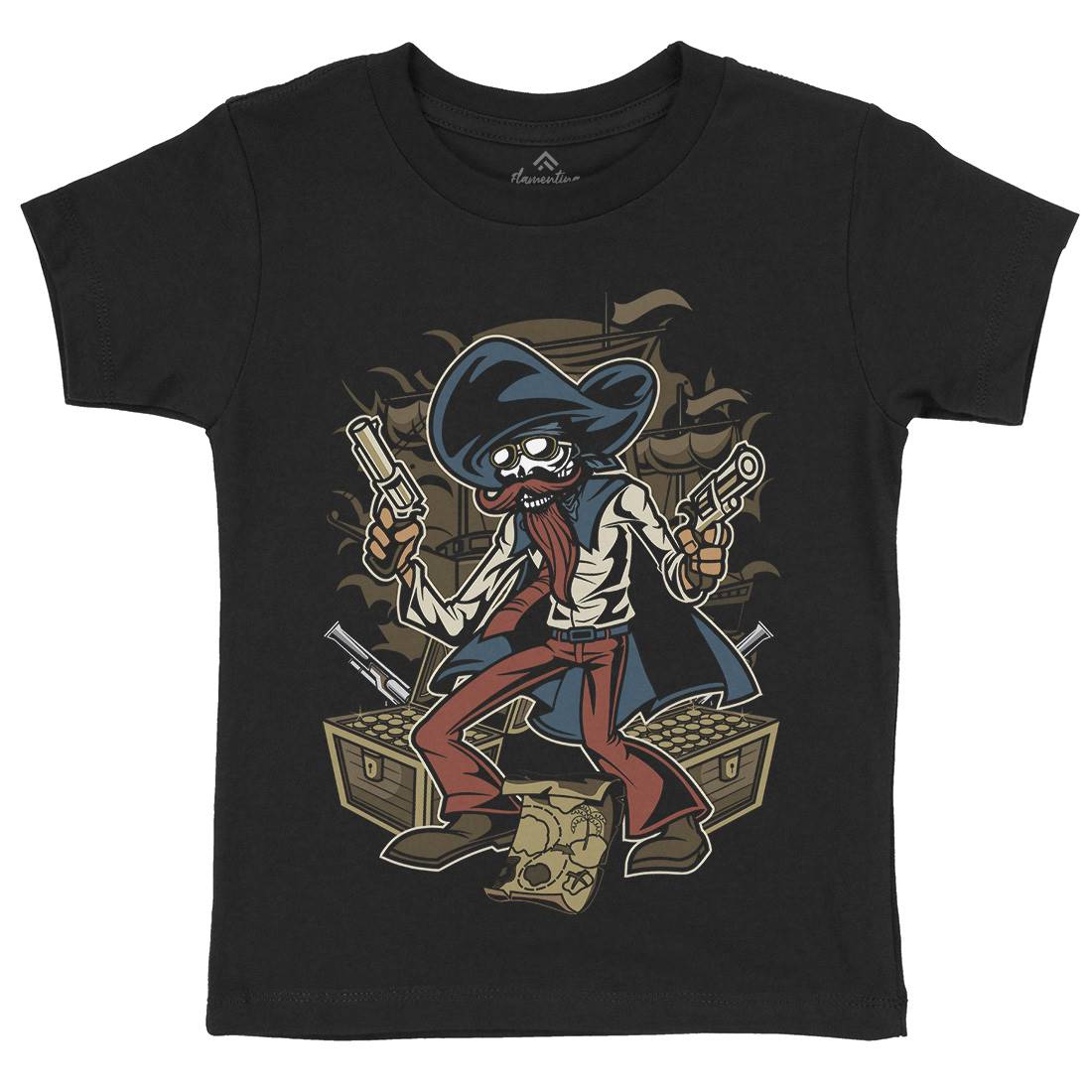 Pirate Treasure Kids Crew Neck T-Shirt Navy C420