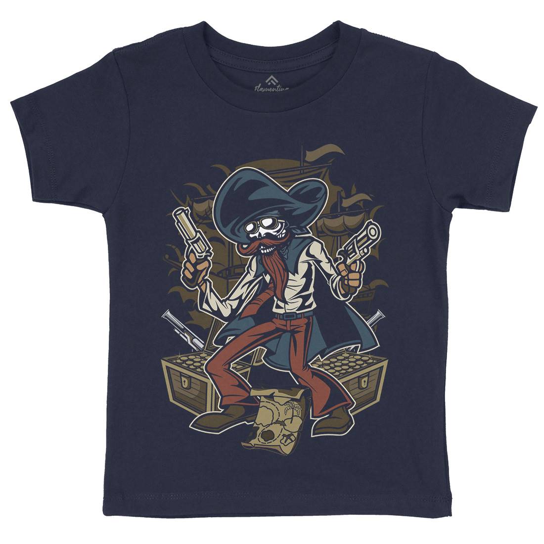 Pirate Treasure Kids Organic Crew Neck T-Shirt Navy C420