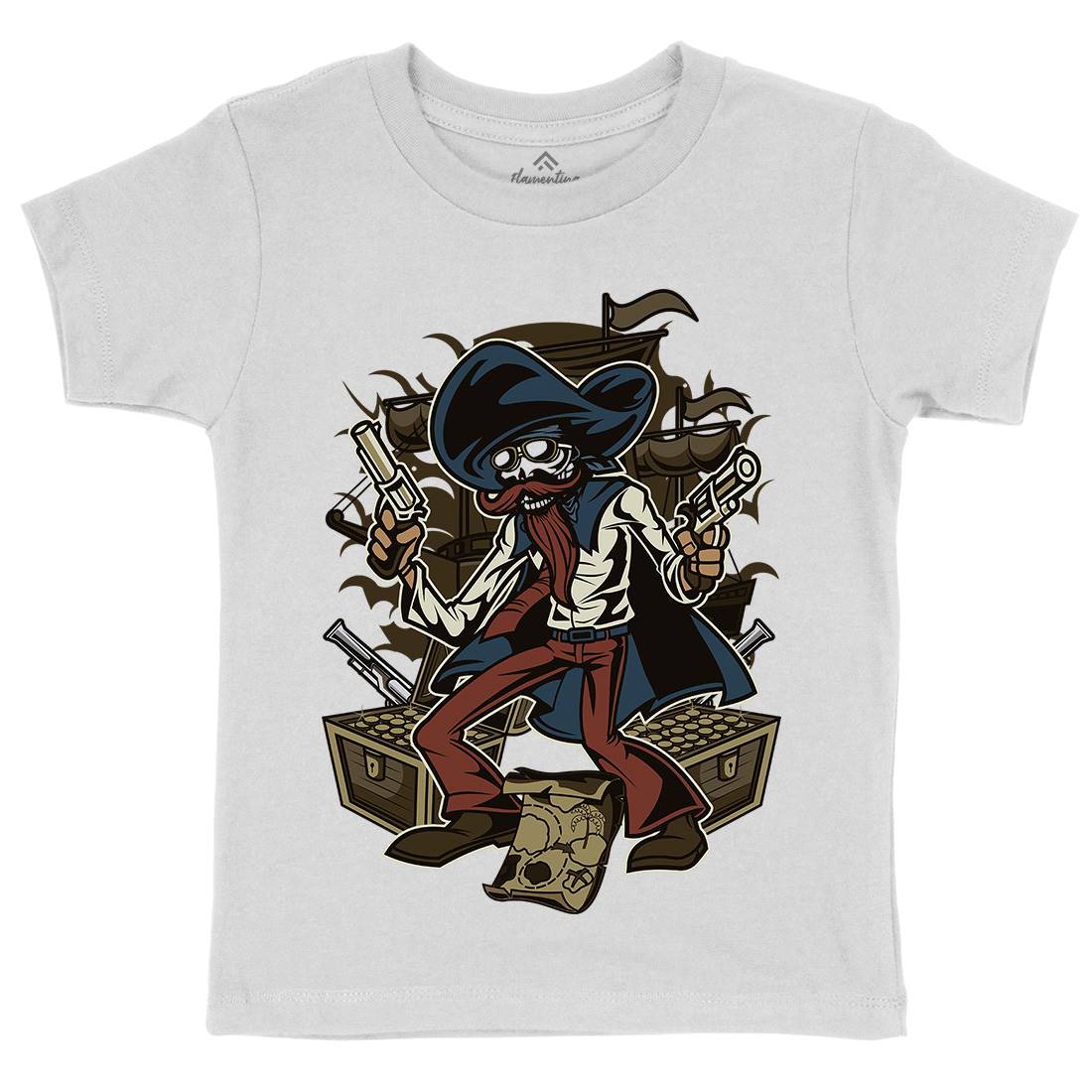 Pirate Treasure Kids Crew Neck T-Shirt Navy C420