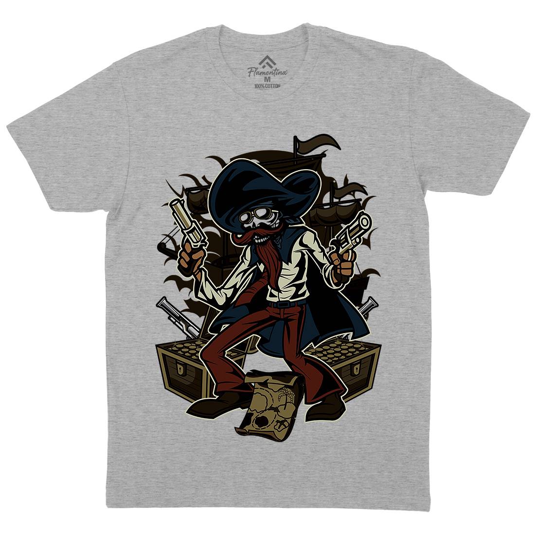 Pirate Treasure Mens Organic Crew Neck T-Shirt Navy C420
