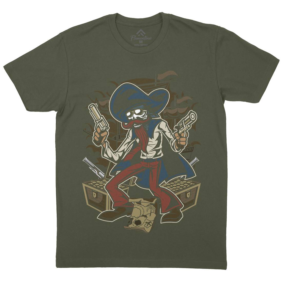 Pirate Treasure Mens Crew Neck T-Shirt Navy C420