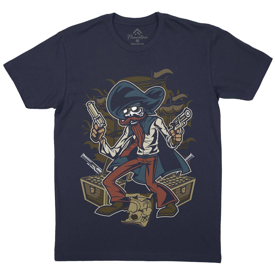 Pirate Treasure Mens Crew Neck T-Shirt Navy C420
