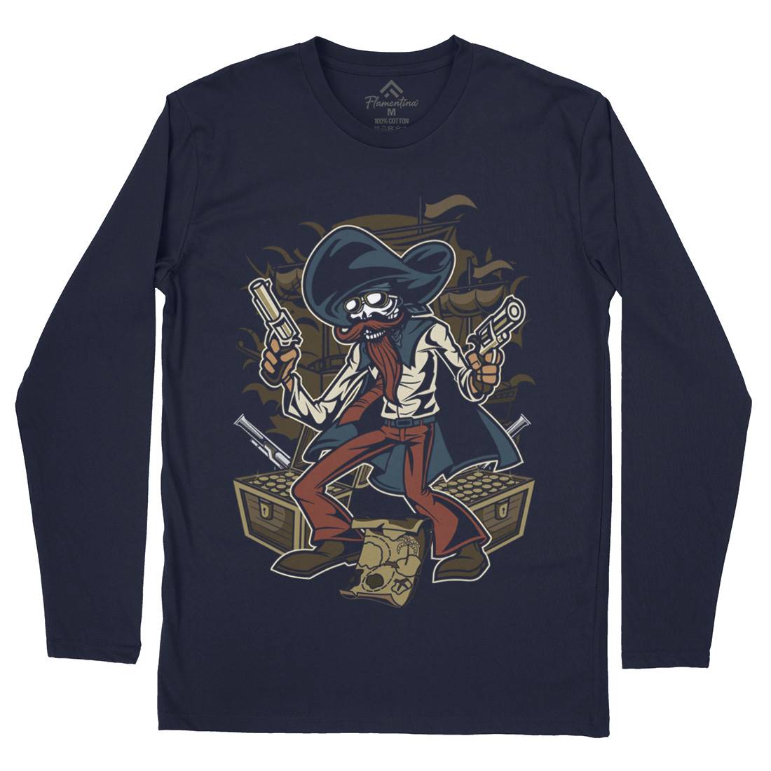 Pirate Treasure Mens Long Sleeve T-Shirt Navy C420