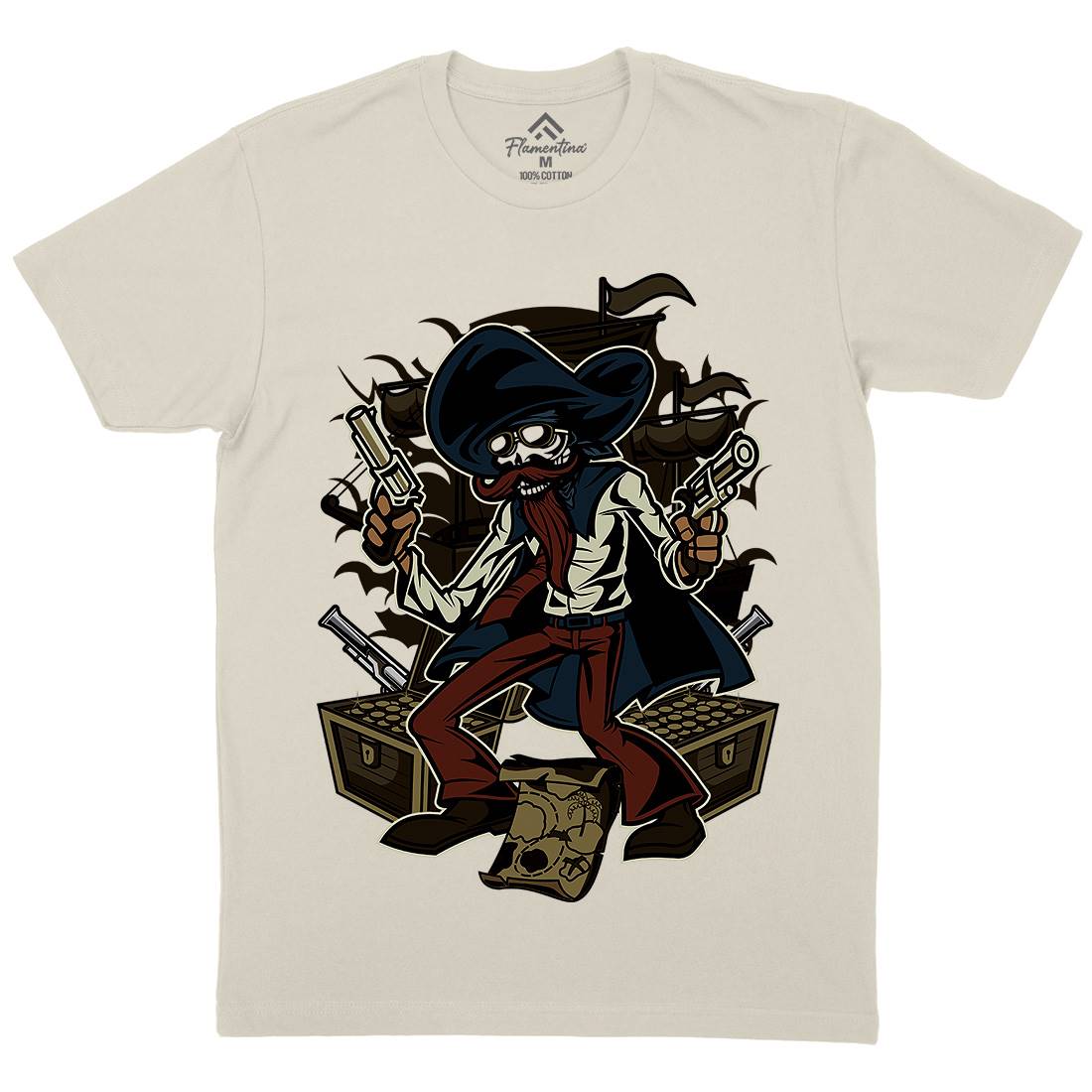 Pirate Treasure Mens Organic Crew Neck T-Shirt Navy C420