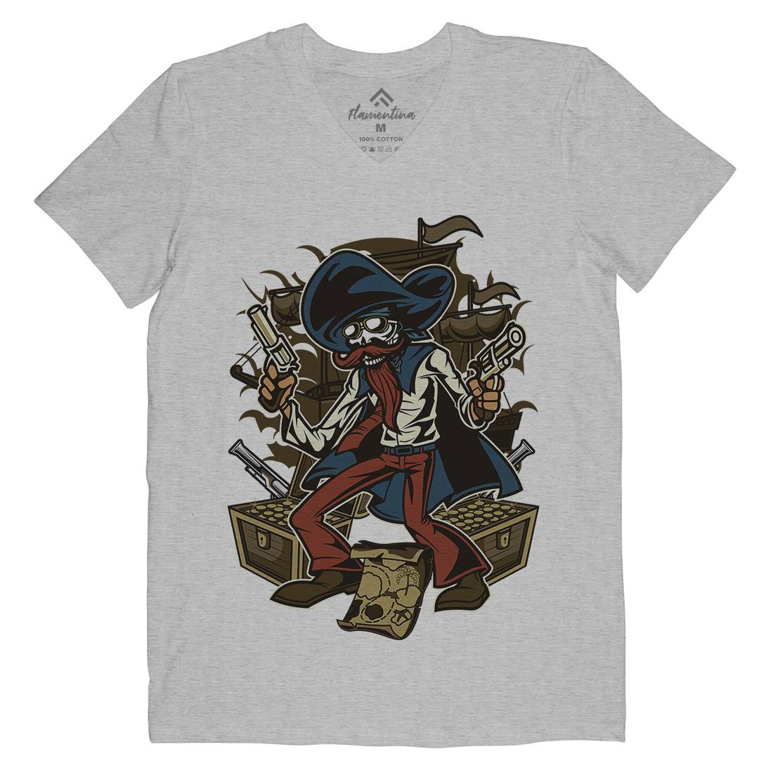 Pirate Treasure Mens Organic V-Neck T-Shirt Navy C420