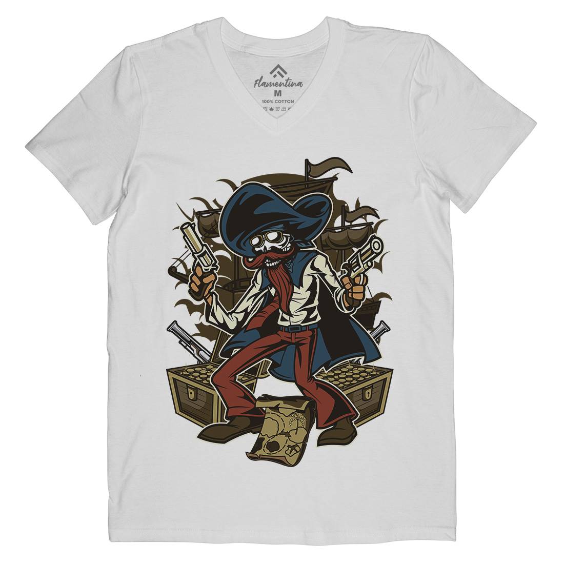 Pirate Treasure Mens V-Neck T-Shirt Navy C420