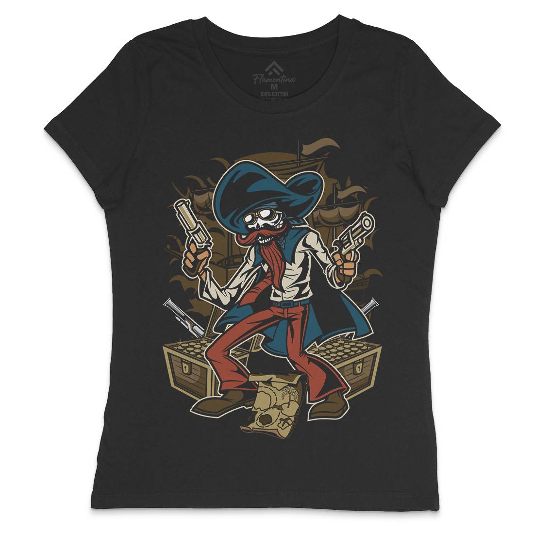 Pirate Treasure Womens Crew Neck T-Shirt Navy C420