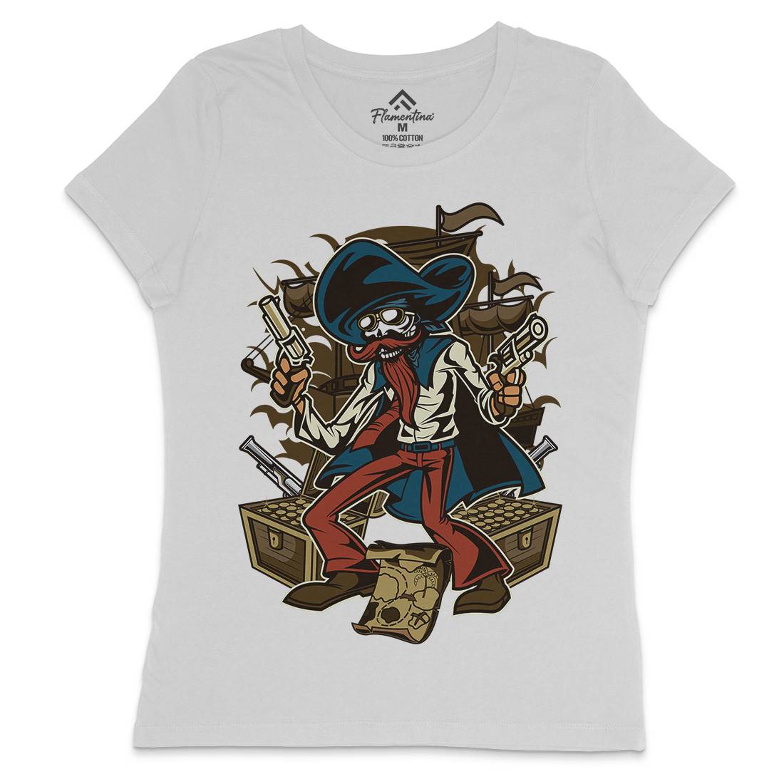 Pirate Treasure Womens Crew Neck T-Shirt Navy C420