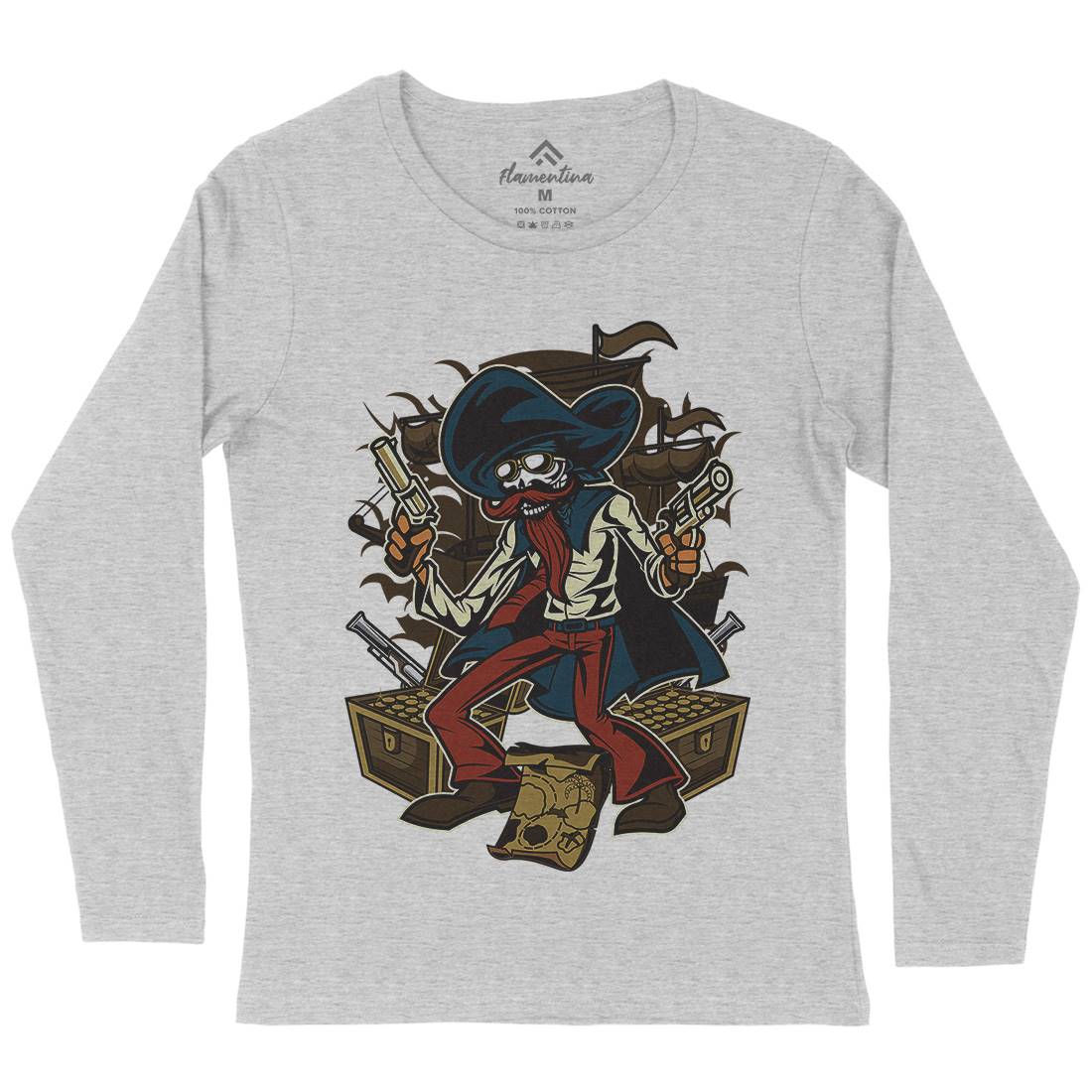 Pirate Treasure Womens Long Sleeve T-Shirt Navy C420