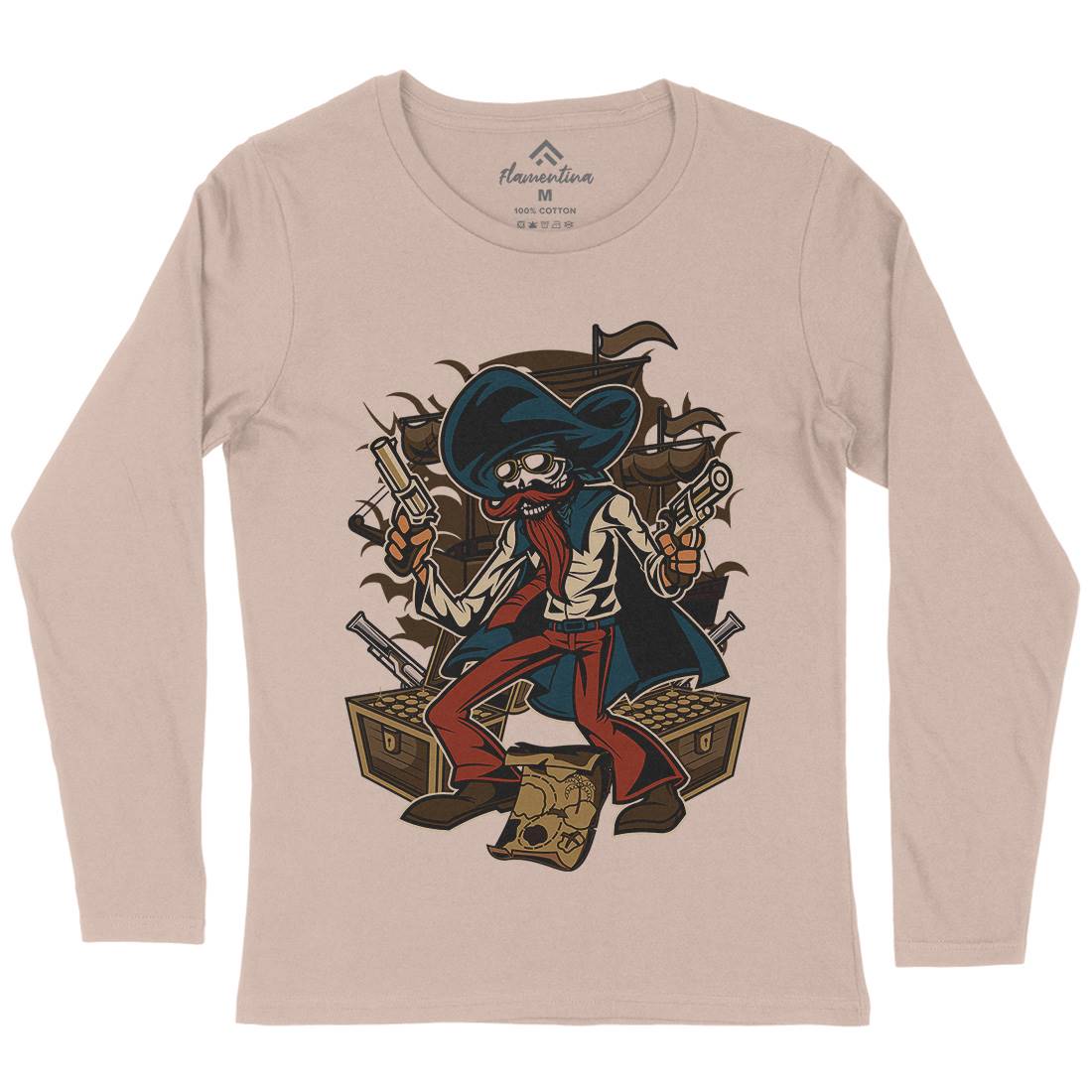 Pirate Treasure Womens Long Sleeve T-Shirt Navy C420