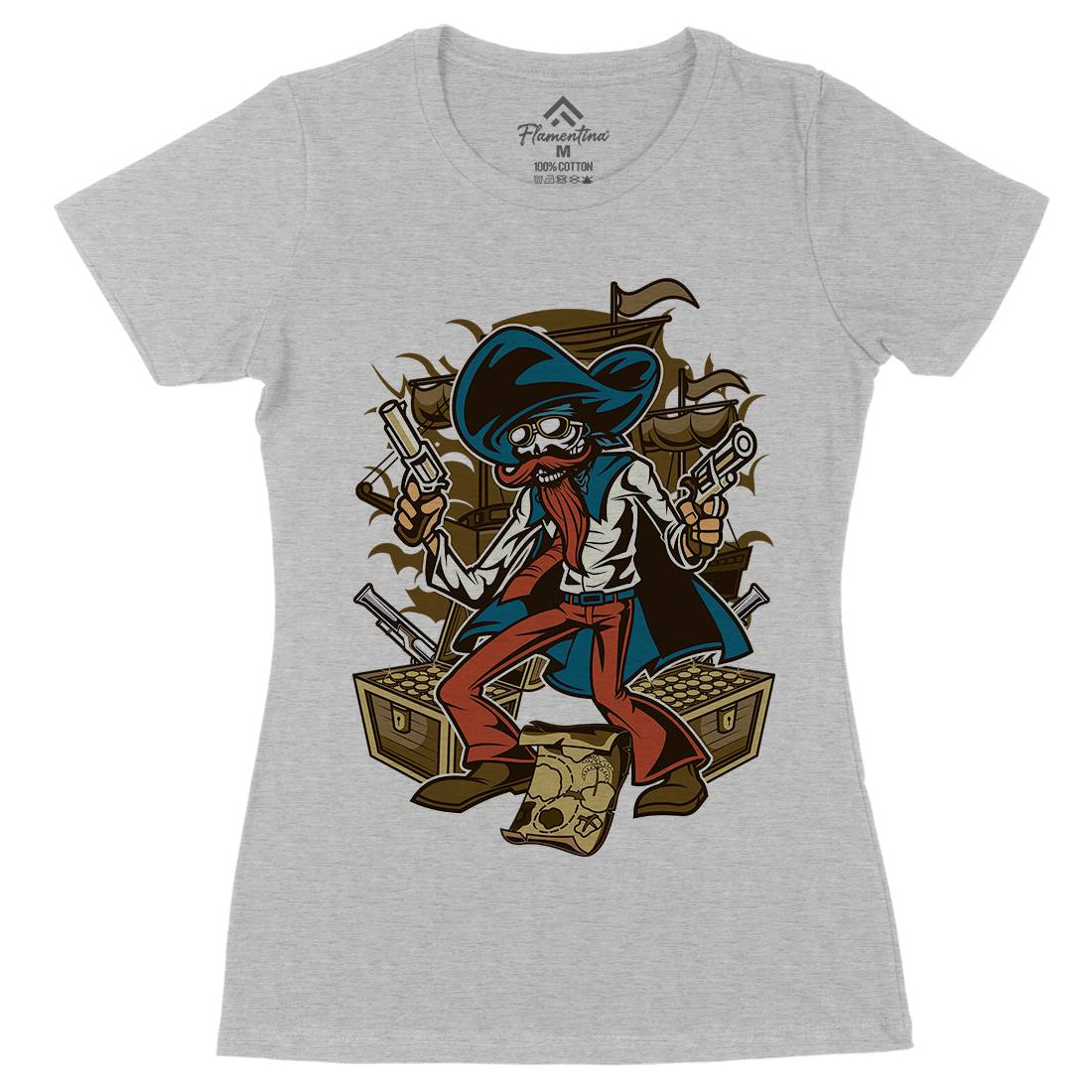 Pirate Treasure Womens Organic Crew Neck T-Shirt Navy C420