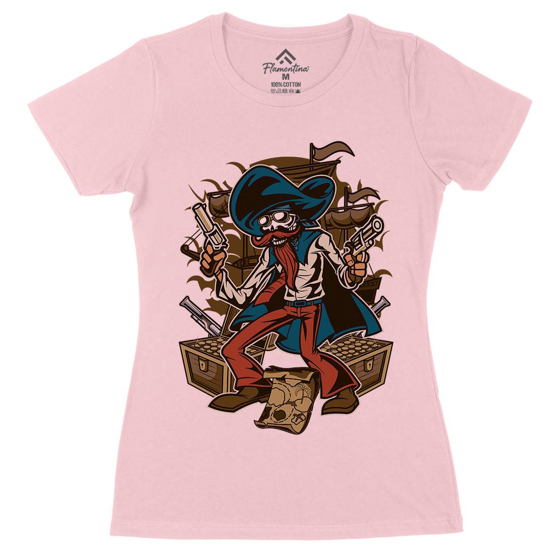 Pirate Treasure Womens Organic Crew Neck T-Shirt Navy C420