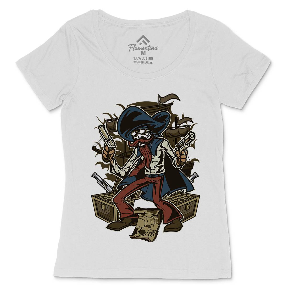 Pirate Treasure Womens Scoop Neck T-Shirt Navy C420