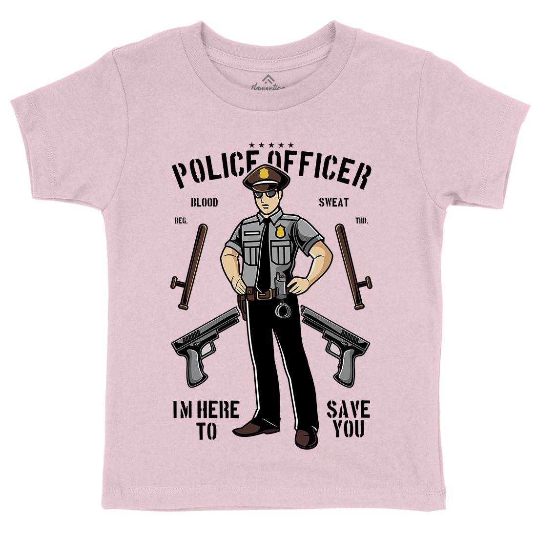 Police Officer Kids Crew Neck T-Shirt Work C422