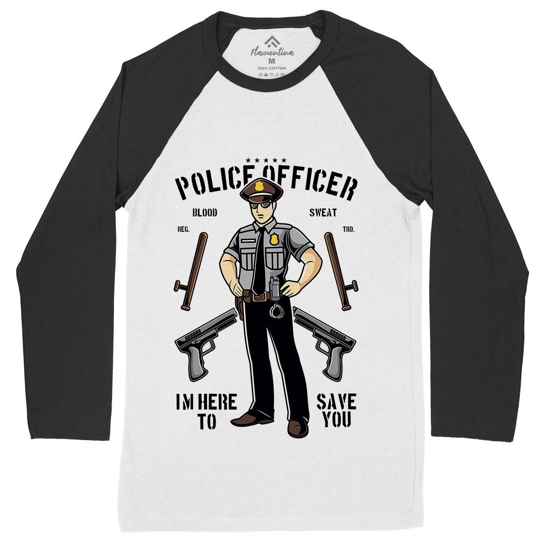 Police Officer Mens Long Sleeve Baseball T-Shirt Work C422