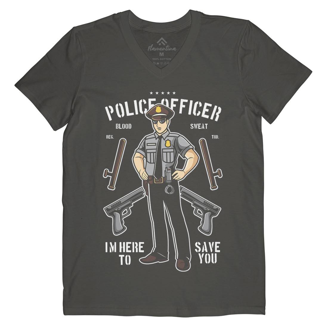 Police Officer Mens V-Neck T-Shirt Work C422