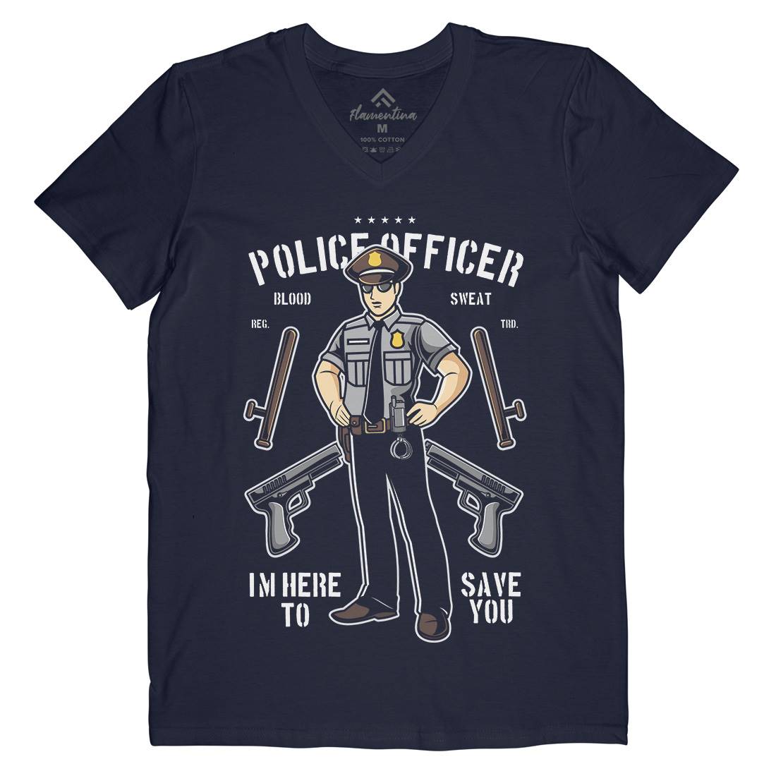 Police Officer Mens V-Neck T-Shirt Work C422