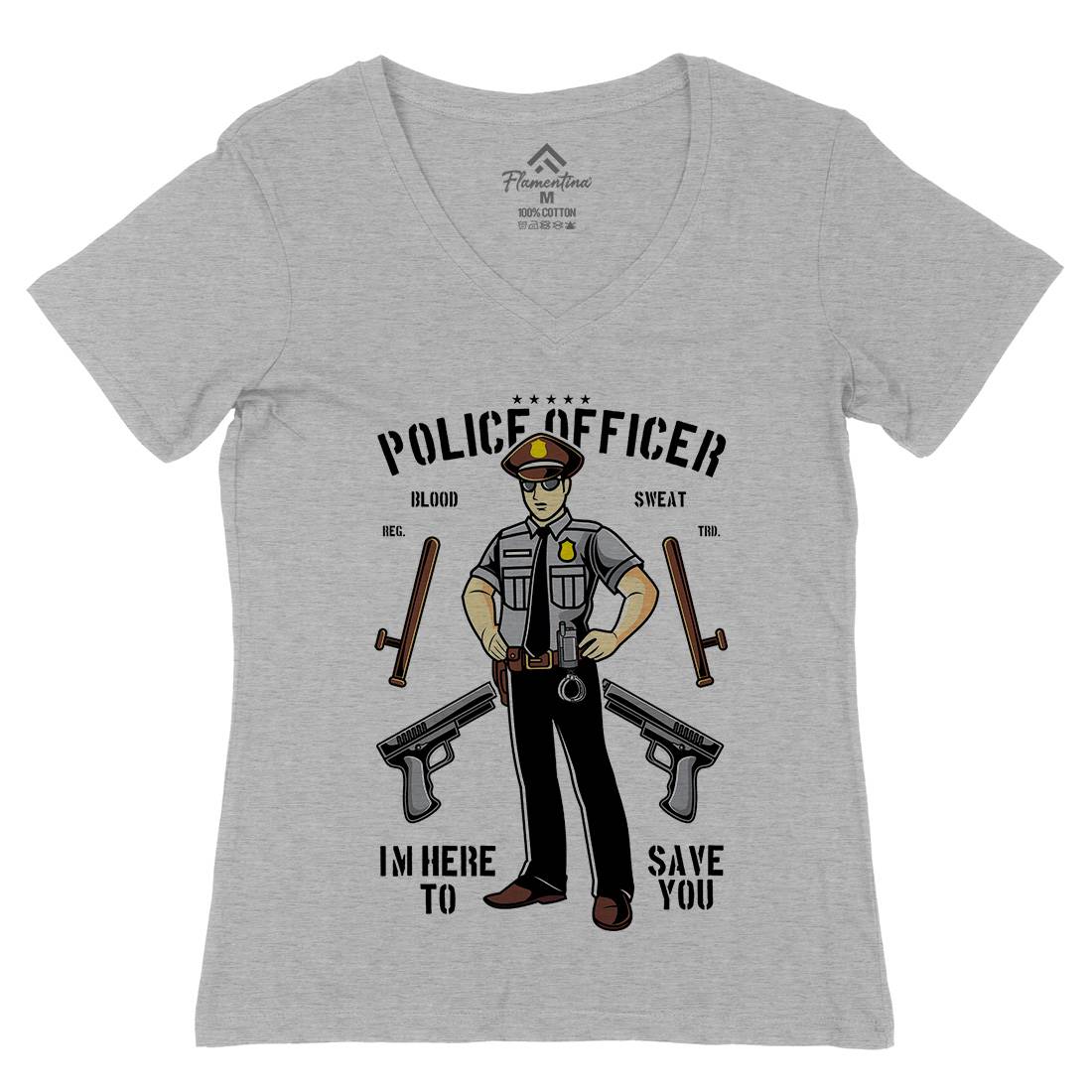 Police Officer Womens Organic V-Neck T-Shirt Work C422