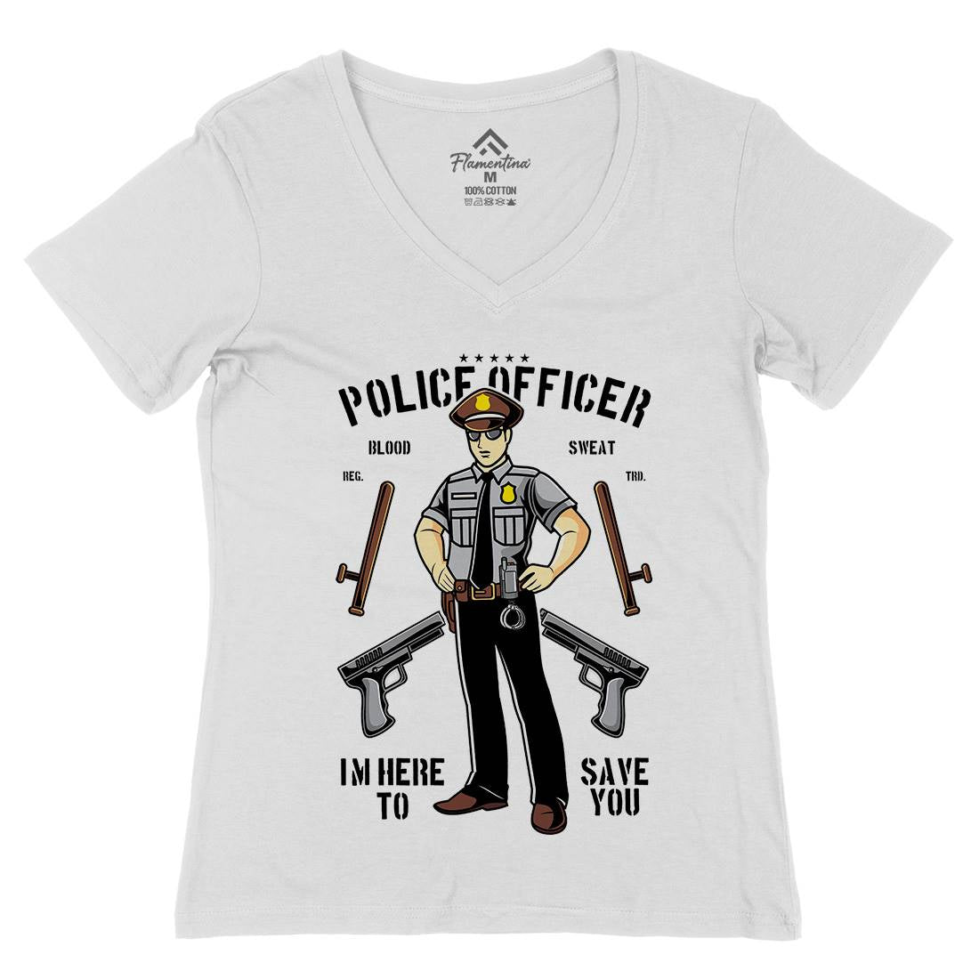 Police Officer Womens Organic V-Neck T-Shirt Work C422