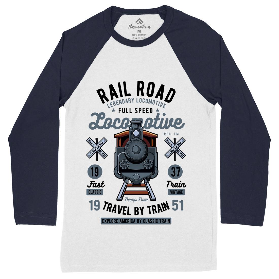 Rail Road Mens Long Sleeve Baseball T-Shirt Vehicles C423