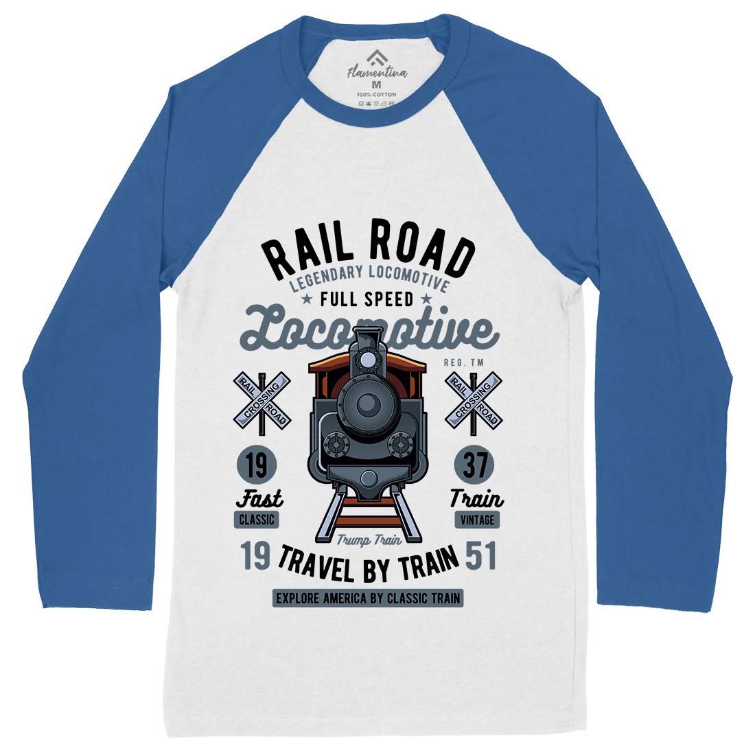 Rail Road Mens Long Sleeve Baseball T-Shirt Vehicles C423