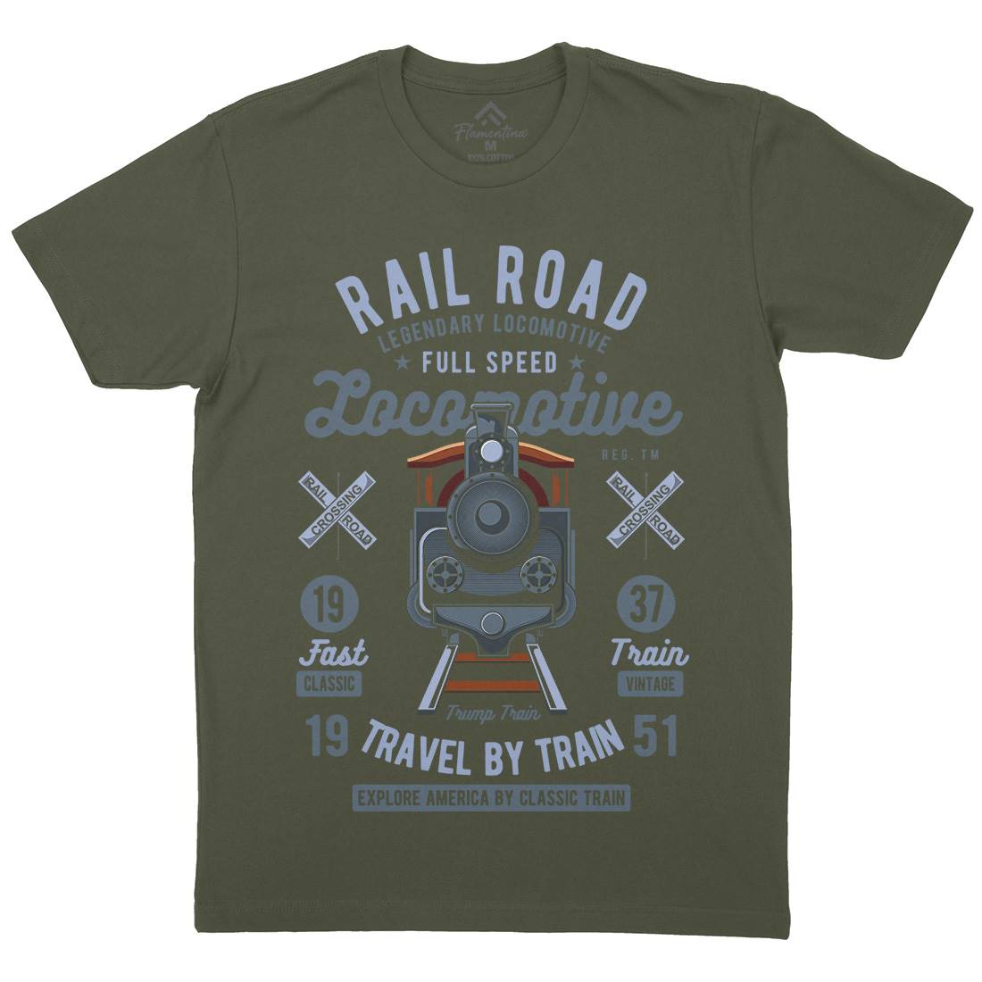 Rail Road Mens Organic Crew Neck T-Shirt Vehicles C423