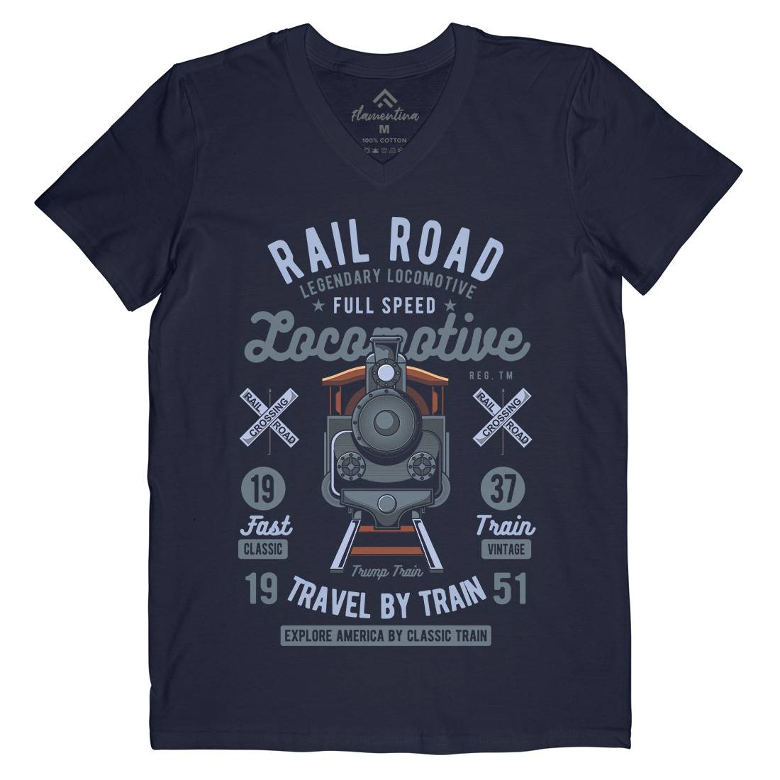 Rail Road Mens Organic V-Neck T-Shirt Vehicles C423