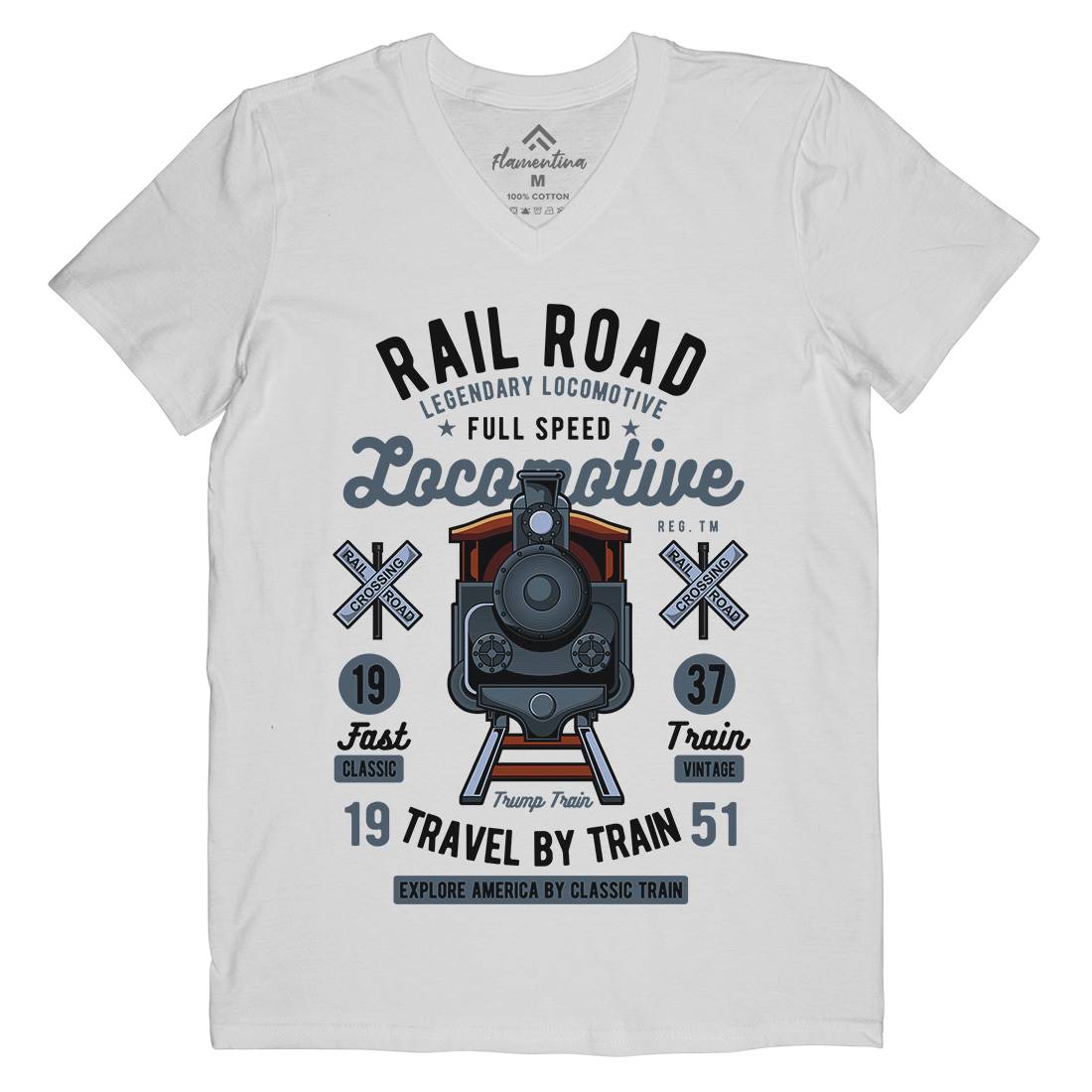Rail Road Mens Organic V-Neck T-Shirt Vehicles C423