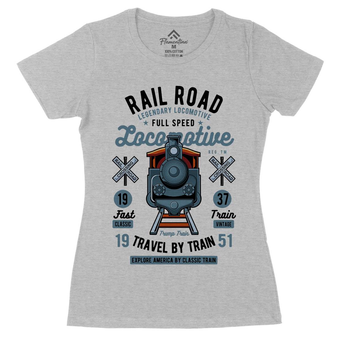 Rail Road Womens Organic Crew Neck T-Shirt Vehicles C423