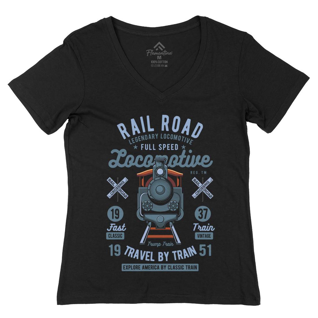 Rail Road Womens Organic V-Neck T-Shirt Vehicles C423
