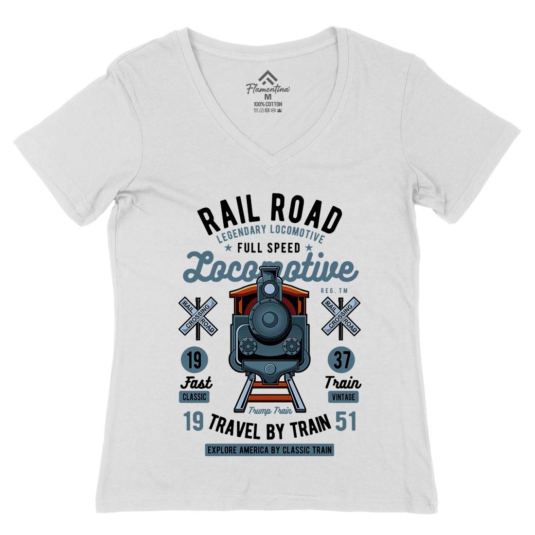 Rail Road Womens Organic V-Neck T-Shirt Vehicles C423