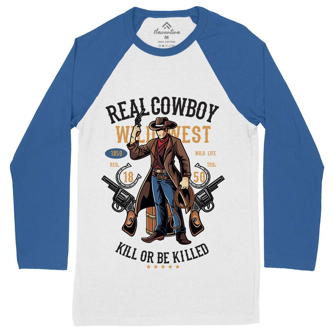 Real Cowboy Mens Long Sleeve Baseball T-Shirt American C424