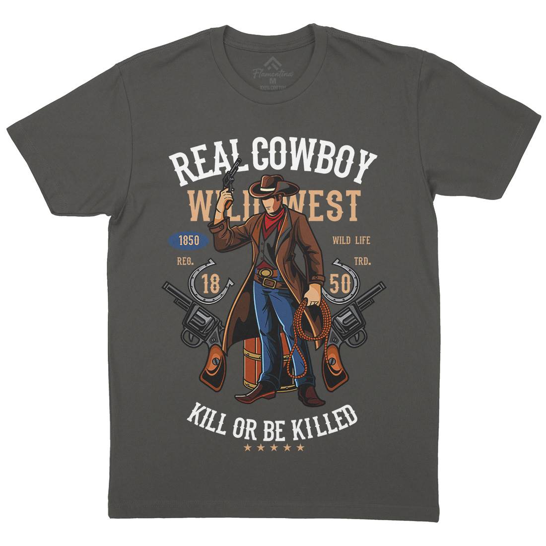 Real Cowboy Mens Organic Crew Neck T-Shirt American C424